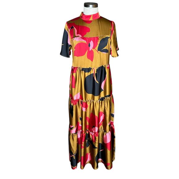 COREY LYNN CALTER Anthropologie Gianna Tiered Maxi Dress Women's Size Small Gold - Picture 1 of 6
